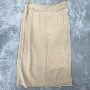 Vintage Liz Claiborne Lizwear Khaki Cotton Maxi Skirt Size 8 90s A-Line Slit EUC